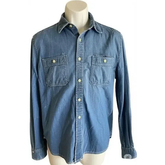 Sonoma Unisex Chambray Denim Button Down Shirt Size Small Layering Western - Picture 2 of 7